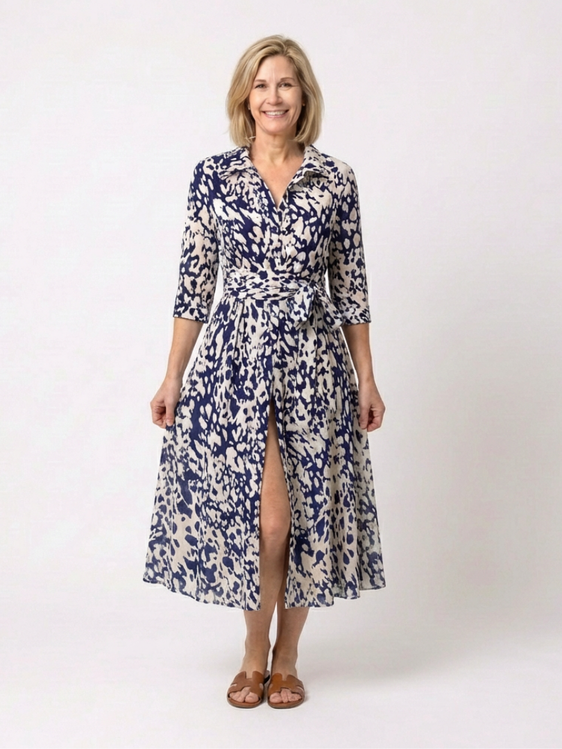 Oriana | Robe midi à manches longues avec ceinture à nouer