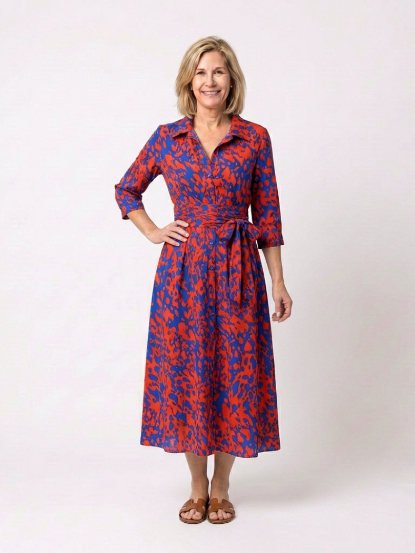 Oriana | Robe midi à manches longues avec ceinture à nouer