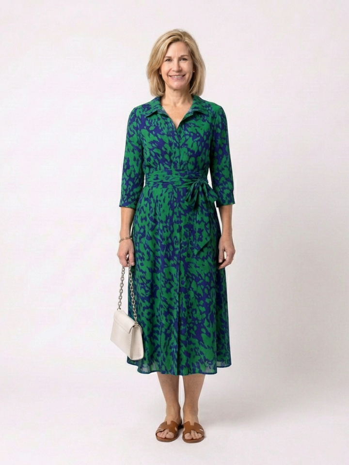 Oriana | Robe midi à manches longues avec ceinture à nouer