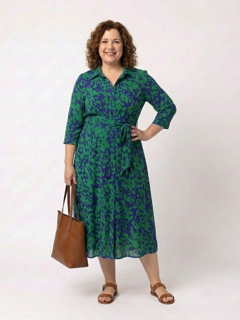 Oriana | Robe midi à manches longues avec ceinture à nouer