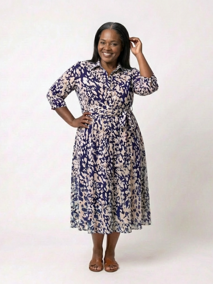 Oriana | Robe midi à manches longues avec ceinture à nouer