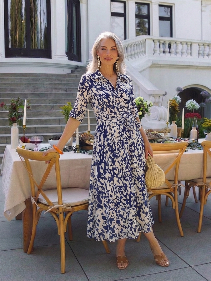 Oriana | Robe midi à manches longues avec ceinture à nouer