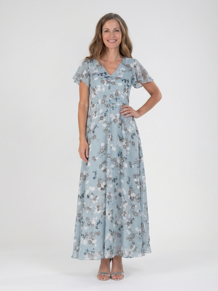 Ismeria | Robe Maxi en Chiffon à Motif Floral
