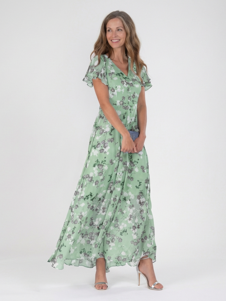 Ismeria | Robe Maxi en Chiffon à Motif Floral