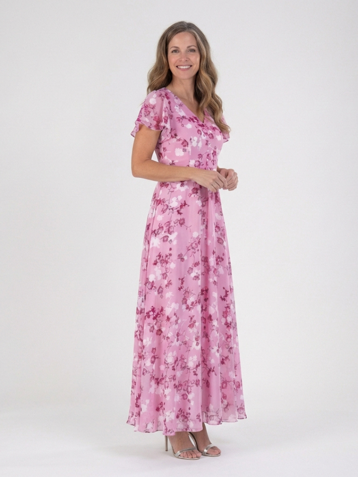 Ismeria | Robe Maxi en Chiffon à Motif Floral