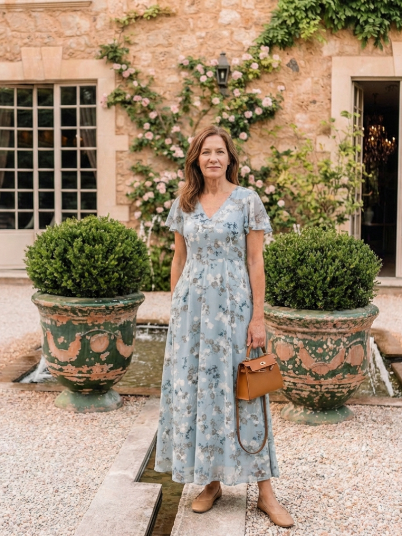 Ismeria | Robe Maxi en Chiffon à Motif Floral