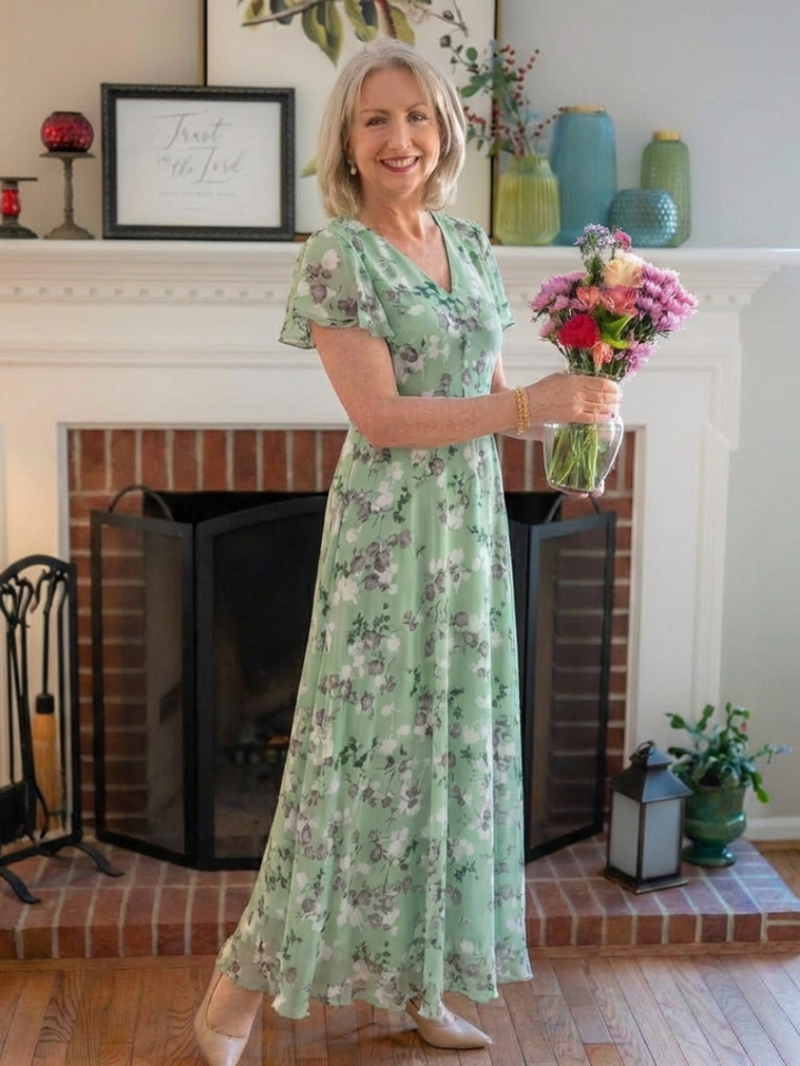Ismeria | Robe Maxi en Chiffon à Motif Floral