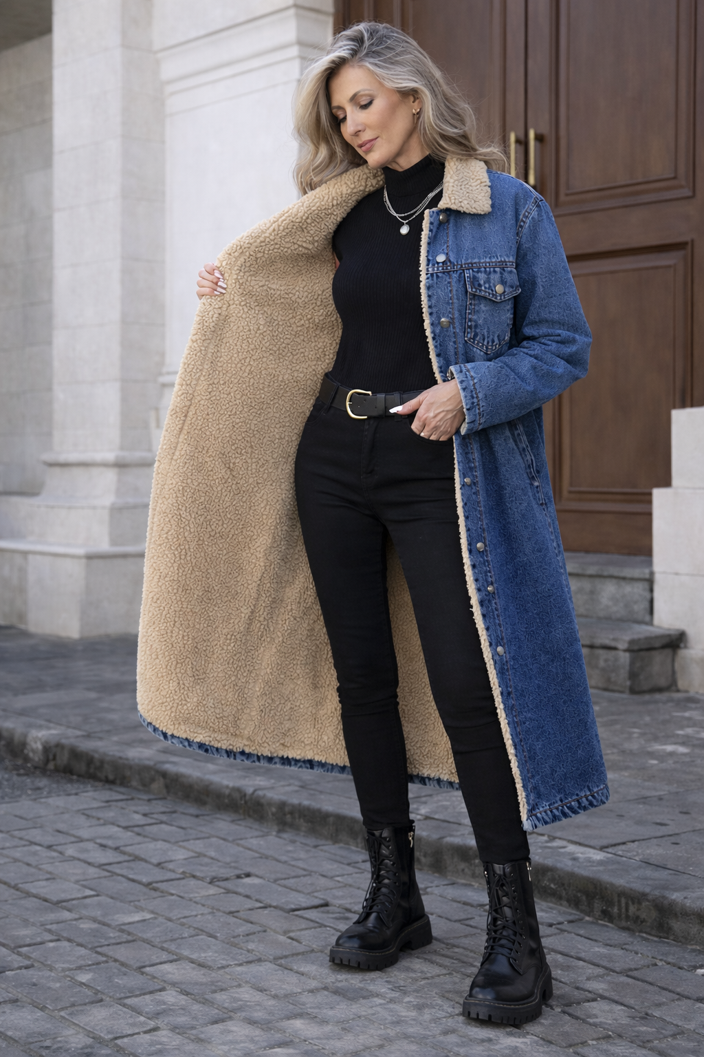 SAMANTHA™ - Manteau d'hiver long en polaire doublé, à boutonnage simple