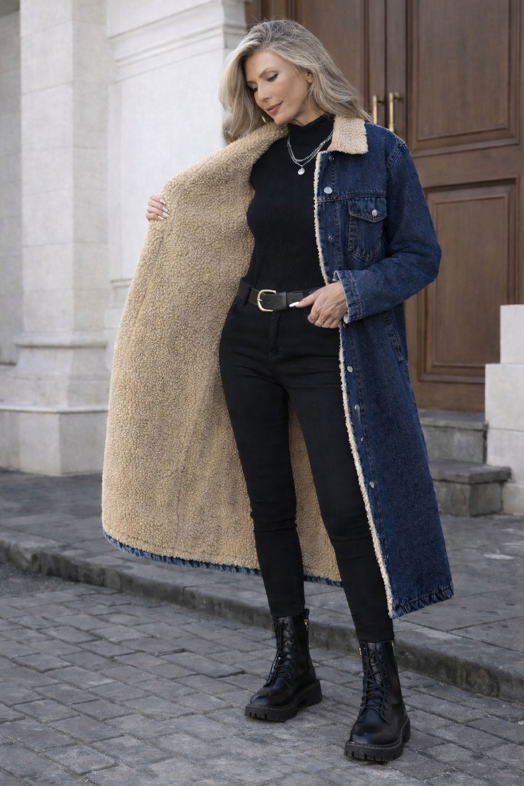 SAMANTHA™ - Manteau d'hiver long en polaire doublé, à boutonnage simple