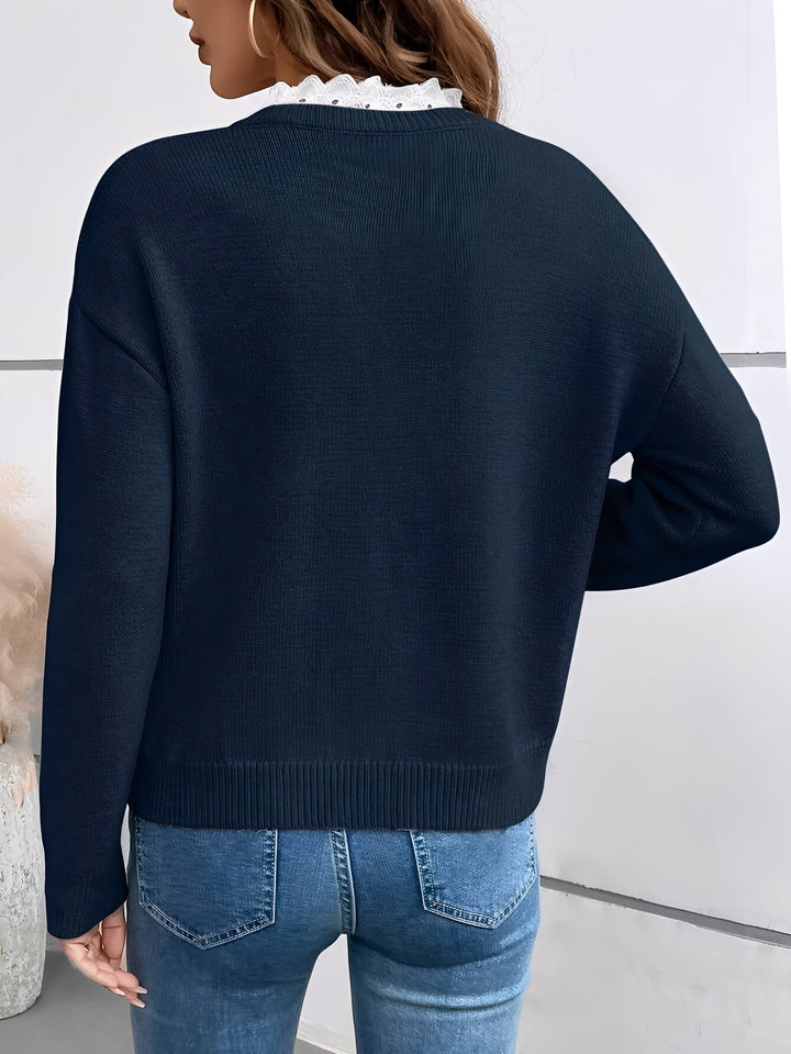 Blouse en Tricot avec Col en Dentelle Elicera