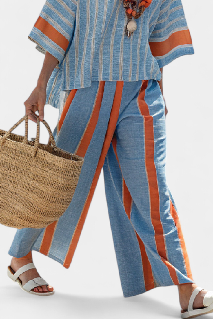 Velmere | Haut Sophistiqué en Terracotta Rayé & Pantalons en Lin