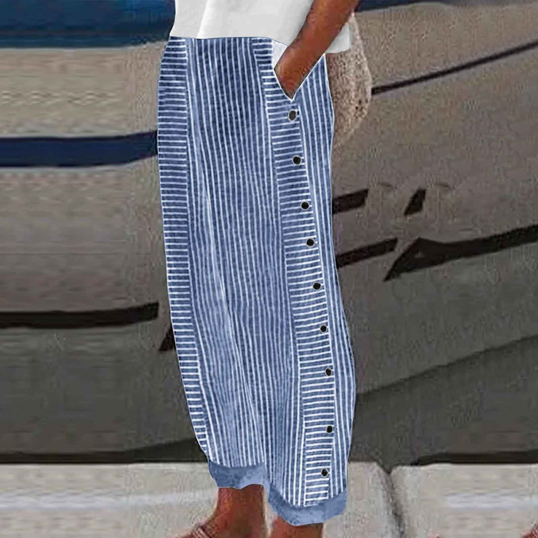 Vienne – Pantalon Rayé à Boutons