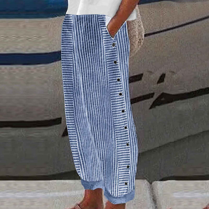 Vienne – Pantalon Rayé à Boutons