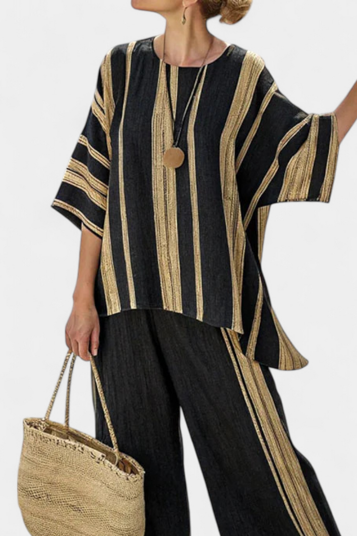 Calden | Chemise Rayée Surdimensionnée Confortable & Pantalons Détendus en Lin