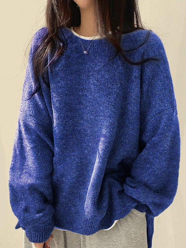 KIARA™ Pull Femme à Col Rond avec Épaules Tombantes et Ourlet Fendu