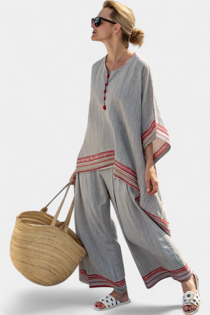 Daelric | Sophisticated Asymmetrical Blouse & Wide-Leg Ethnic Trousers