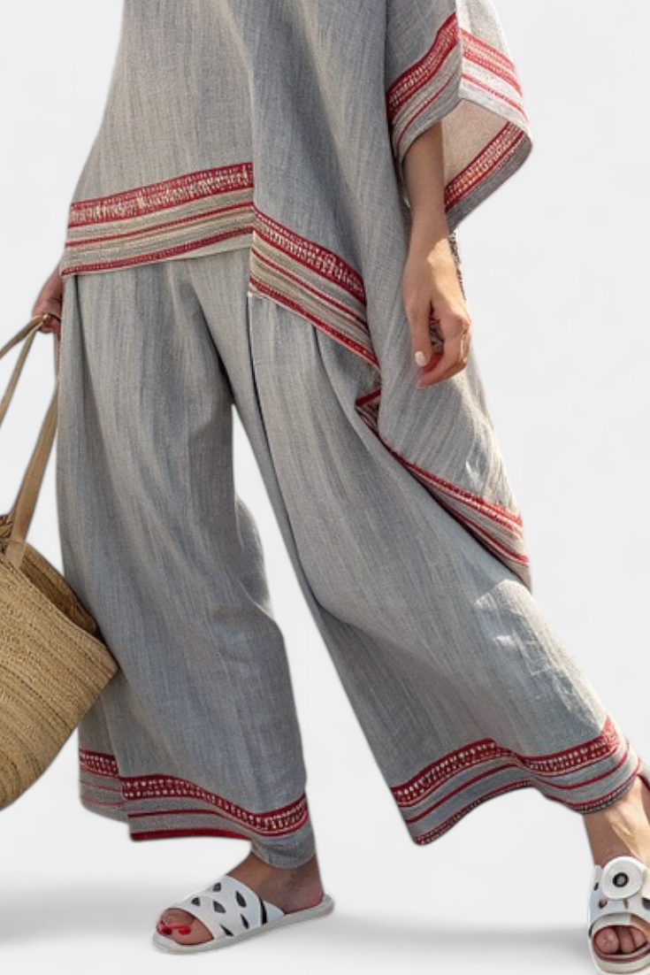 Daelric | Sophisticated Asymmetrical Blouse & Wide-Leg Ethnic Trousers