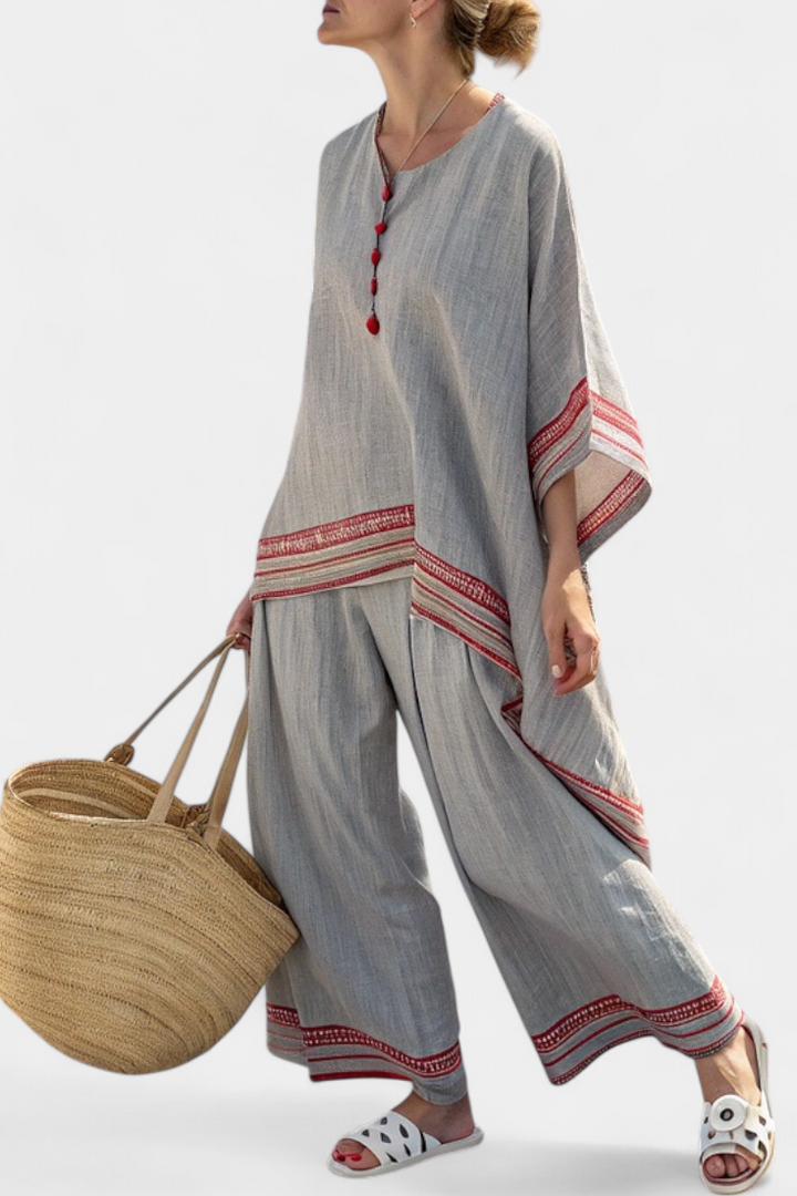 Daelric | Sophisticated Asymmetrical Blouse & Wide-Leg Ethnic Trousers