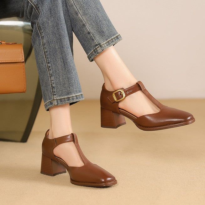 Marcele T-Strap Cuir Escarpins