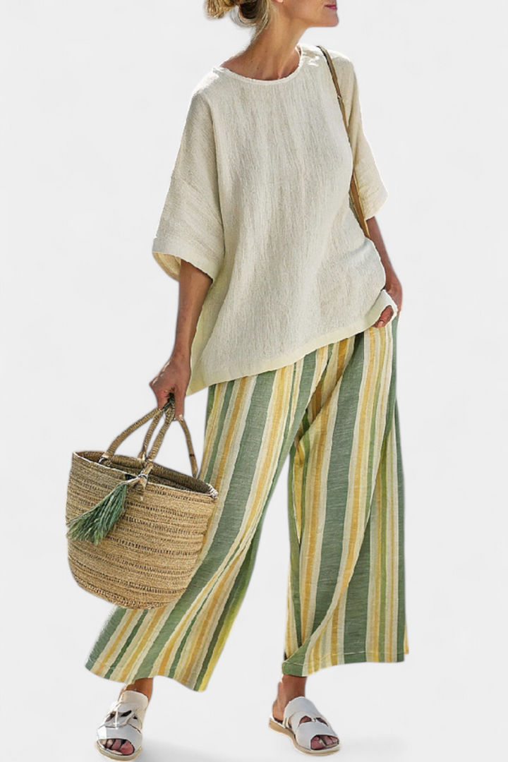 Ellowyn | Pantalons Rayés en Lin Hautement Sophistiqués