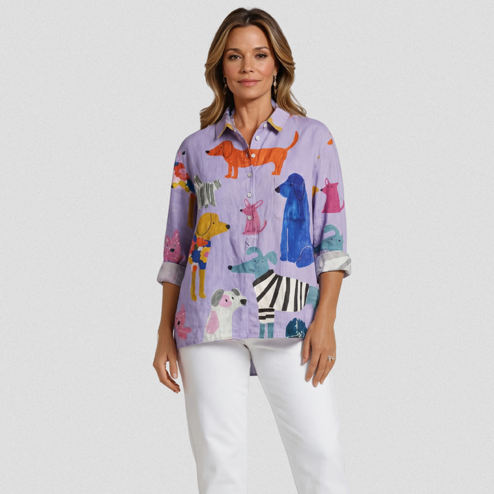 Coralie | T-shirt Femme Décontracté avec Imprimé Artistique