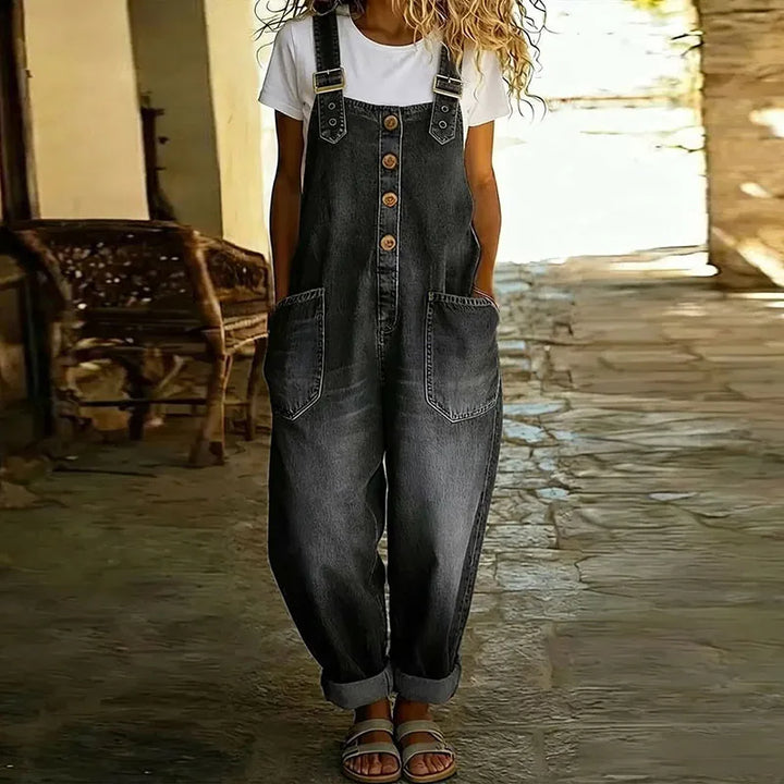 Saylor - Salopette en denim vintage doux avec bretelles ajustables