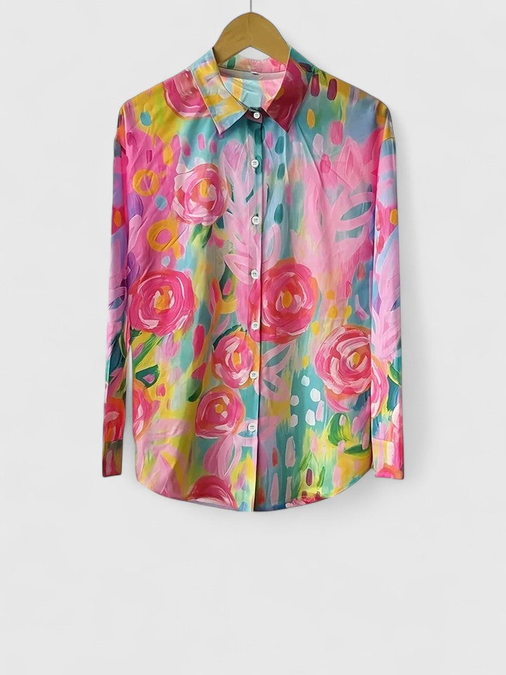 Anica - Blouse Artistique Vibrante à Boutons