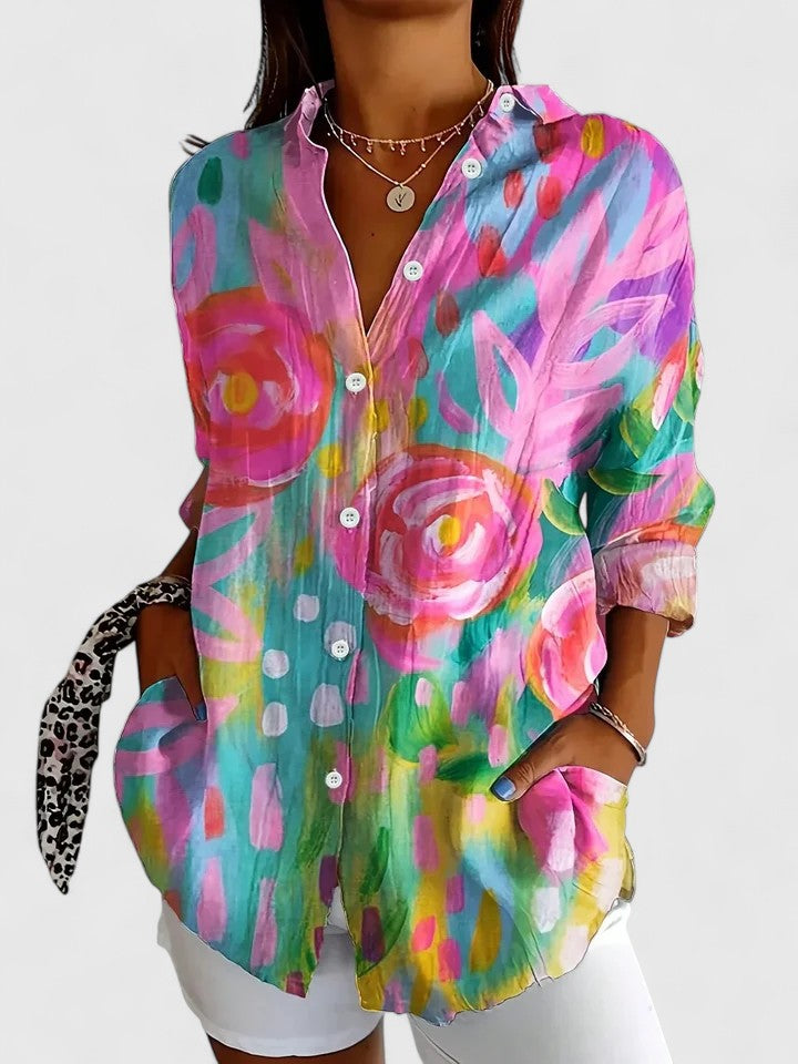 Anica - Blouse Artistique Vibrante à Boutons