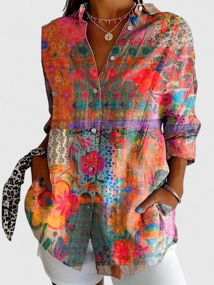 Anica - Blouse Artistique Vibrante à Boutons