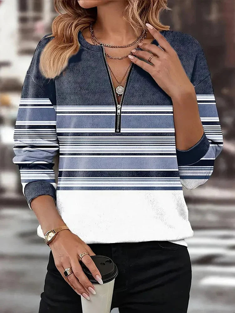 Aveline – Pull Géométrique Chic avec Col Zippé