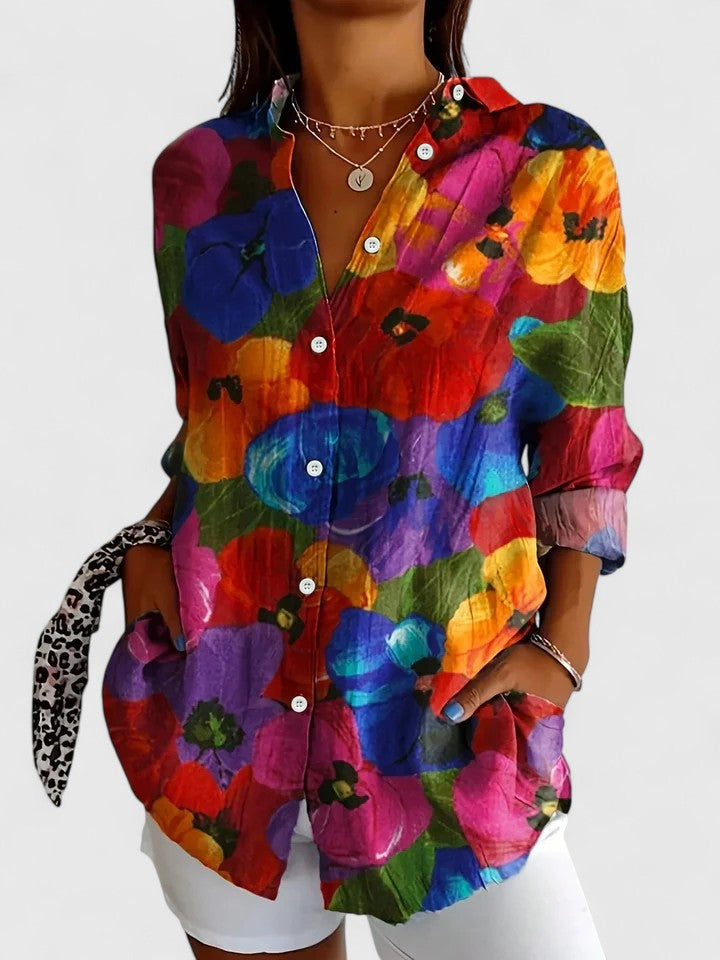 Anica - Blouse Artistique Vibrante à Boutons