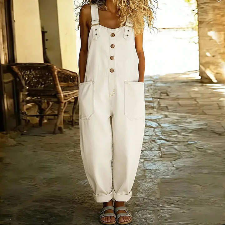Saylor - Salopette en denim vintage doux avec bretelles ajustables