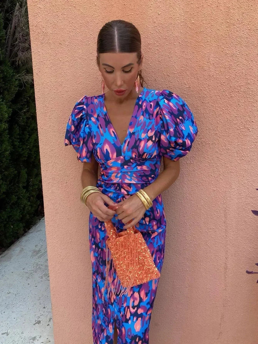Aurora™ | Robe Midi Éclatante à Manches Bouffantes