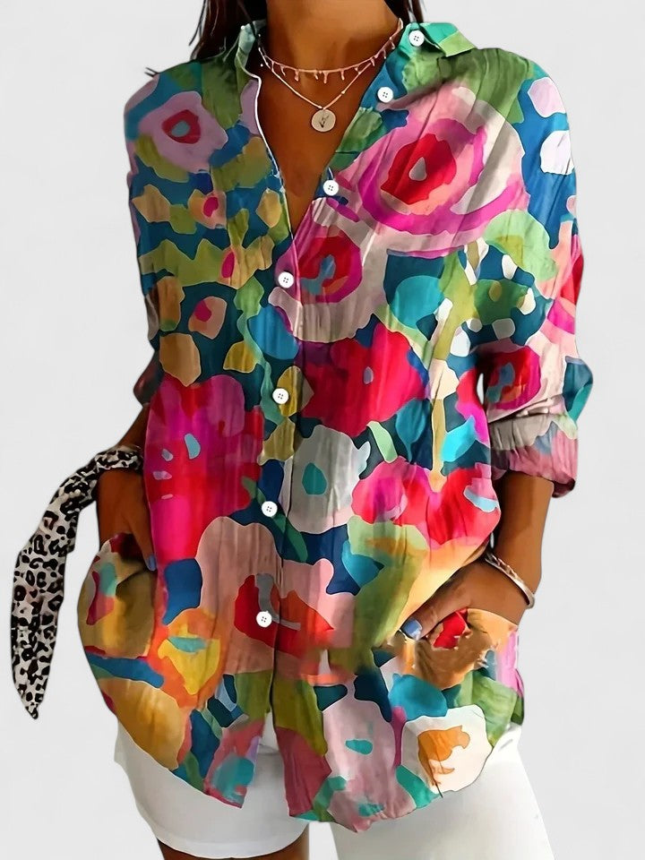Anica - Blouse Artistique Vibrante à Boutons