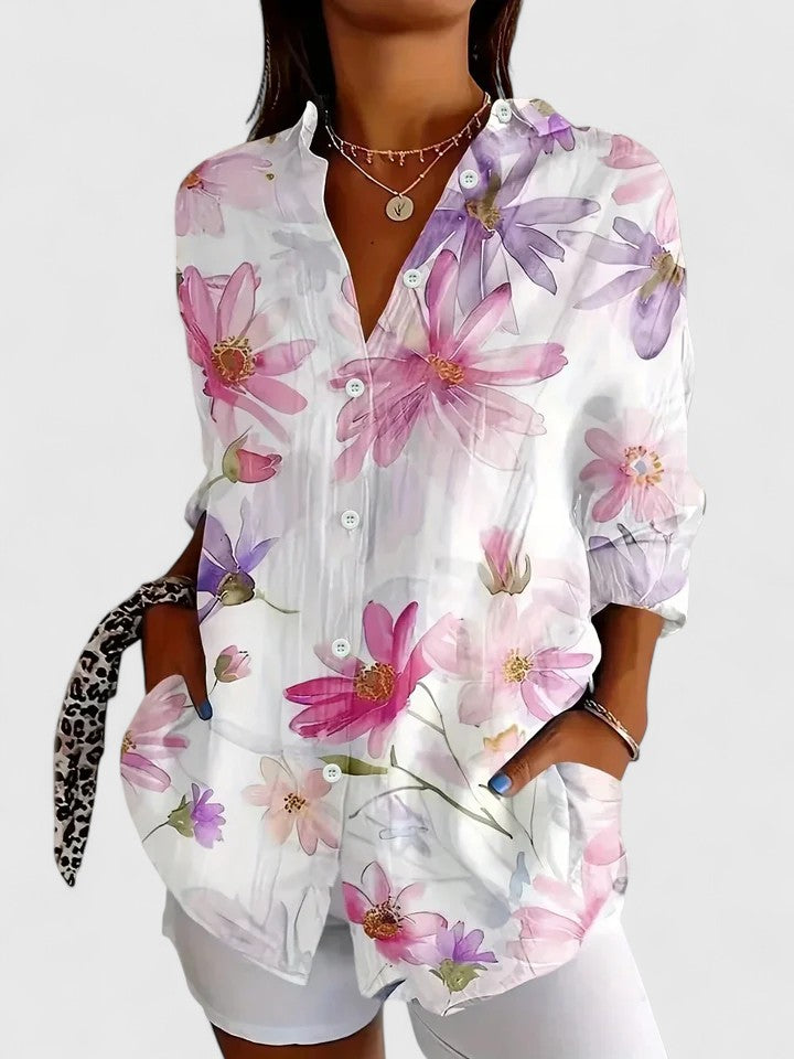 Anica - Blouse Artistique Vibrante à Boutons