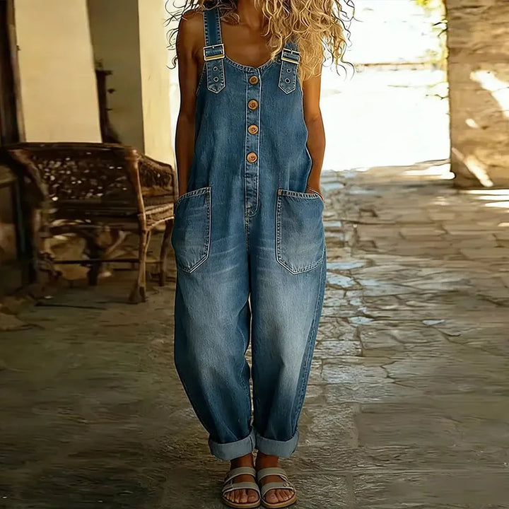 Saylorr - Salopette en denim vintage doux avec bretelles ajustables