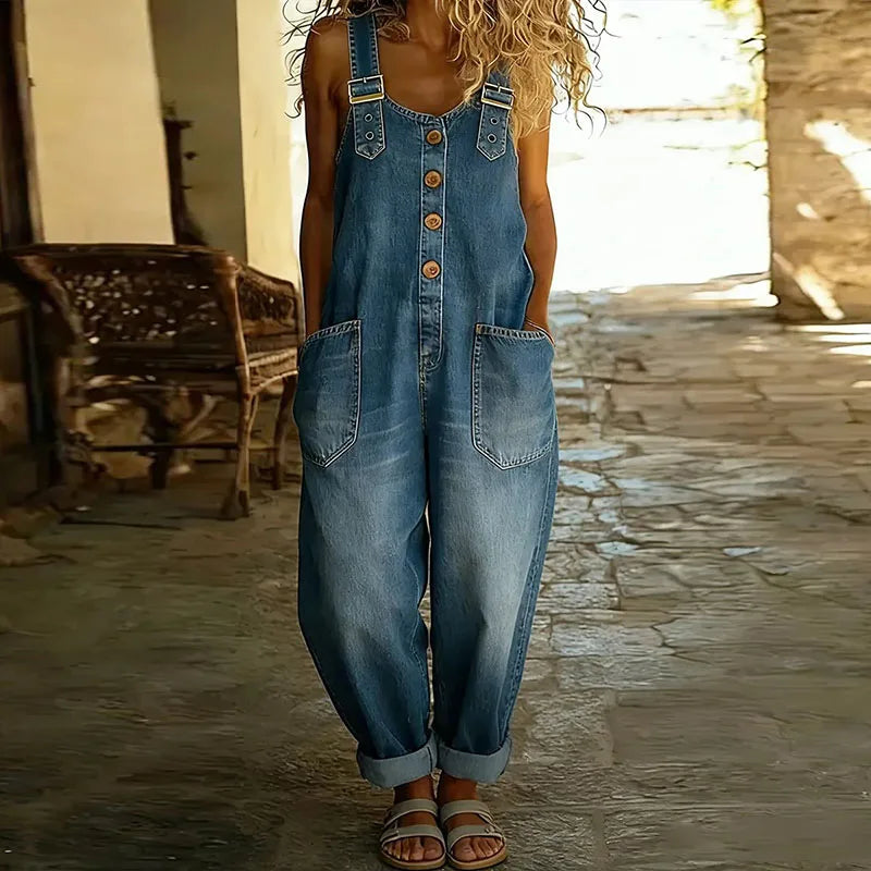 Saylorr - Salopette en denim vintage doux avec bretelles ajustables