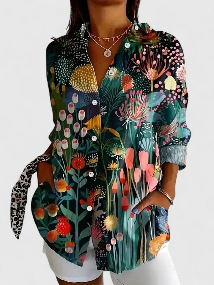 Anica - Blouse Artistique Vibrante à Boutons