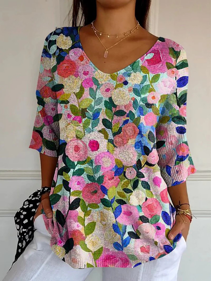 Pull en Tricot à Motifs Floraux Colorés pour Femmes
