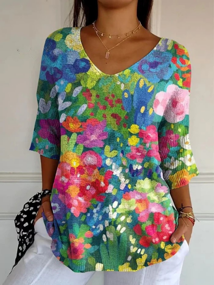 Pull vintage en tricot à motif floral pour femmes