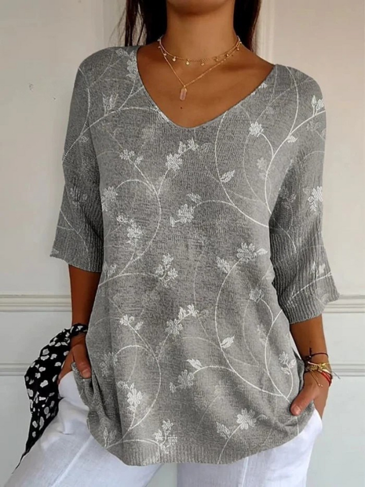 Pull décontracté en maille à motifs floraux vintage pour femmes