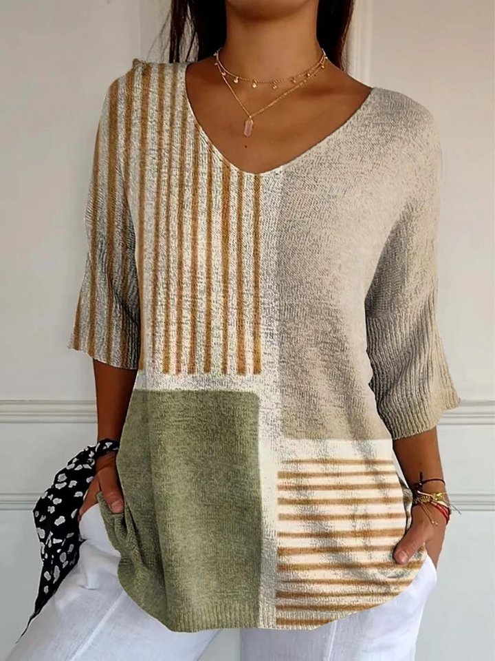 Pull en tricot décontracté pour femmes avec motif géométrique abstrait