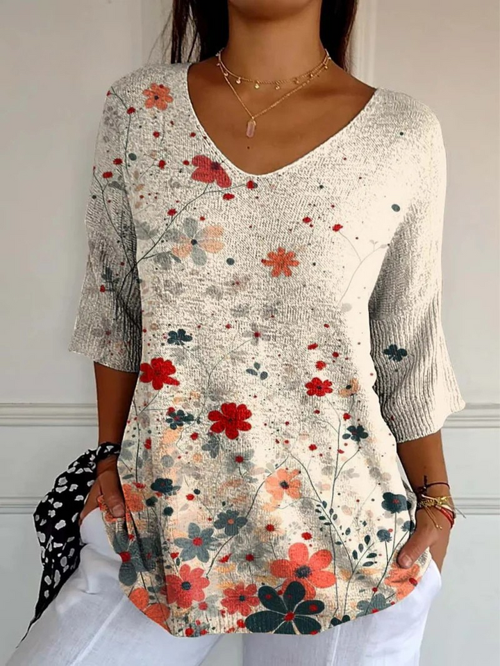 Pull décontracté en tricot à motif floral vintage pour femmesss