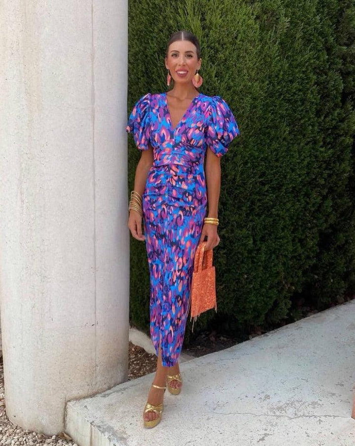 Aurora™ | Robe Midi Éclatante à Manches Bouffantes