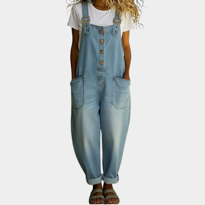 Saylorr - Salopette en denim vintage doux avec bretelles ajustables