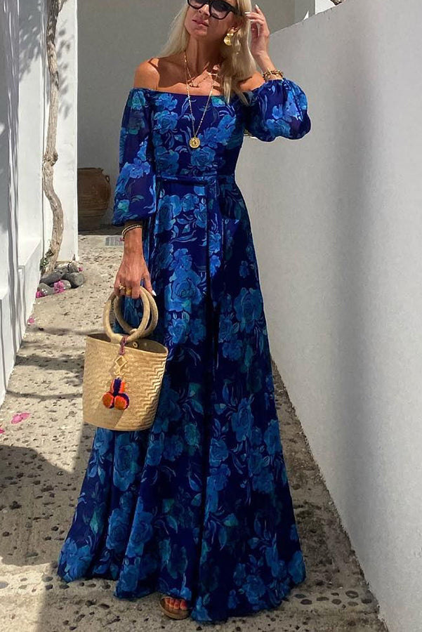 Luna™ | Robe Longue à Motif Floral avec Manches Décolletées