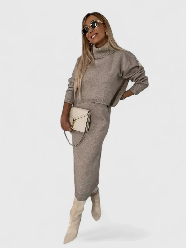 Chrystahl | Ensemble Chic : Robe Élégante et Pull à Col Roulé