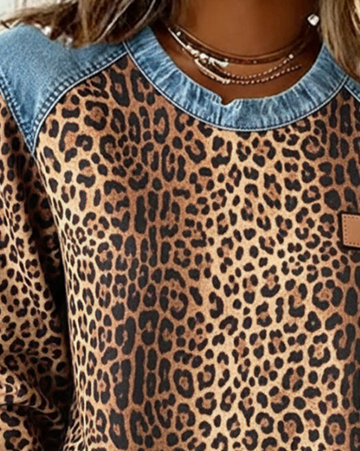 Sweatshirt en Patchwork Imprimé Léopard