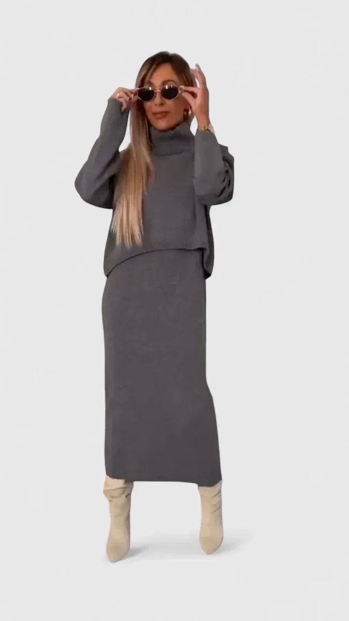 Chrystahl | Ensemble Chic : Robe Élégante et Pull à Col Roulé
