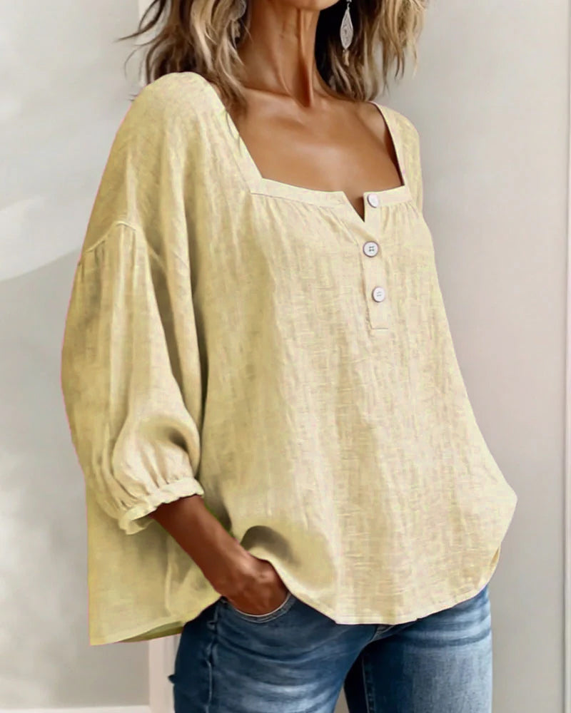 Claire | Blouse à Col Carré et Manches Bouffantes